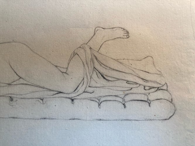 Grand Dessin XIXe antique Nu Femme crayon Art Ancien 1850 Couché Grec Erotique