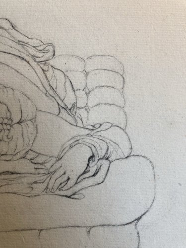 Grand Dessin XIXe antique Nu Femme crayon Art Ancien 1850 Couché Grec Erotisme