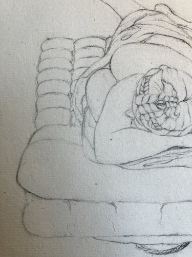 Grand Dessin XIXe antique Nu Femme crayon Art Ancien 1850 Couché Grec Erotisme