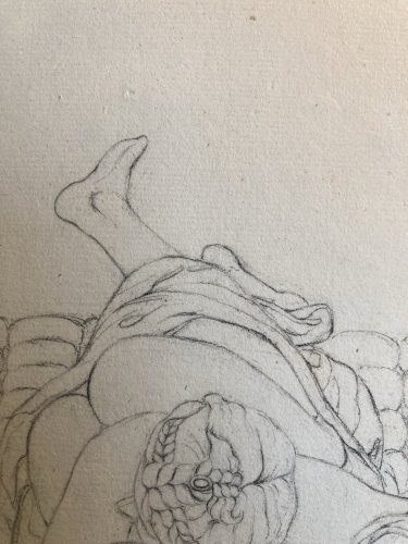 Grand Dessin XIXe antique Nu Femme crayon Art Ancien 1850 Couché Grec Erotisme