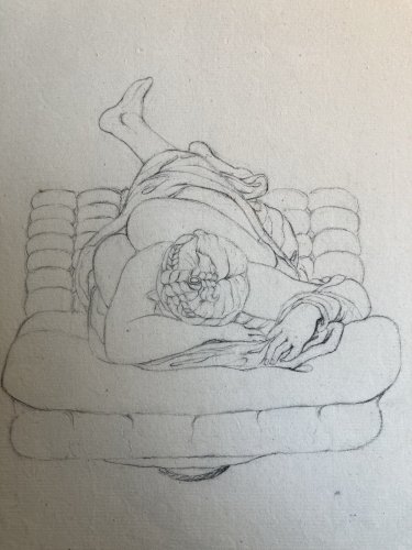 Grand Dessin XIXe antique Nu Femme crayon Art Ancien 1850 Couché Grec Erotisme