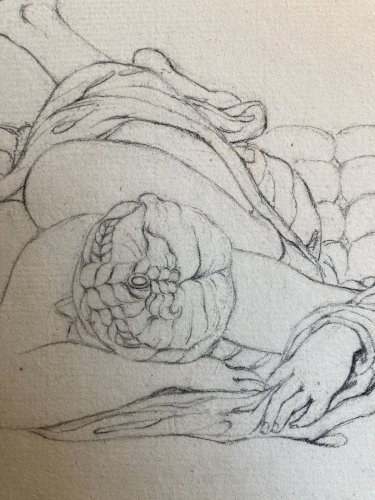 Grand Dessin XIXe antique Nu Femme crayon Art Ancien 1850 Couché Grec Erotisme
