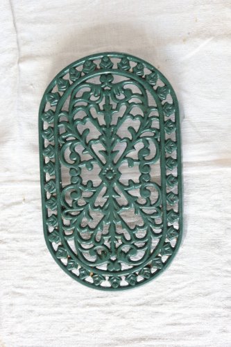 Grand dessous de plat vintage fonte ovale vert foncé - Décor ajouré