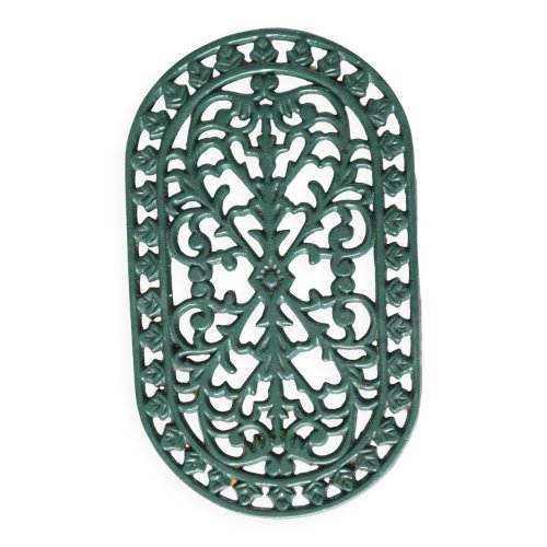 Grand dessous de plat vintage fonte ovale vert foncé - Décor ajouré