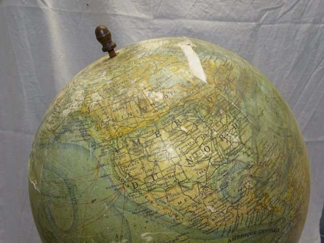 -GRAND GLOBE TERRESTRE J.FOREST NAPOLEON III XIXe Pied BOIS NOIRCI COLLECTION