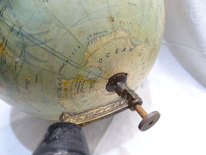 -GRAND GLOBE TERRESTRE J.FOREST NAPOLEON III XIXe Pied BOIS NOIRCI COLLECTION