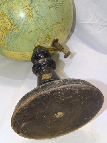 -GRAND GLOBE TERRESTRE J.FOREST NAPOLEON III XIXe Pied BOIS NOIRCI COLLECTION