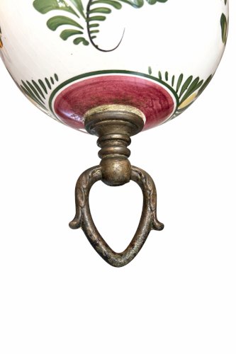 Grand Lustre Ancien Laiton & Porcelaine Peinte 8 Feux Ø76cm Floral