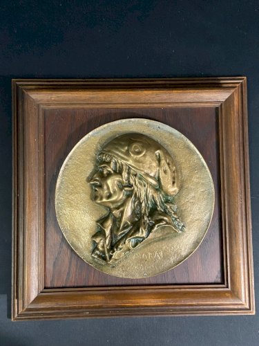 Grand médaillon haut-relief bronze Marat Révolution Française IIIe République