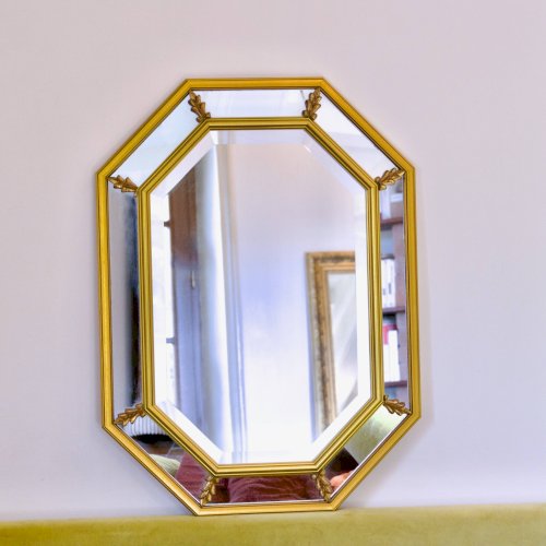 Grand miroir à parcloses, biseauté, néoclassique en bois doré