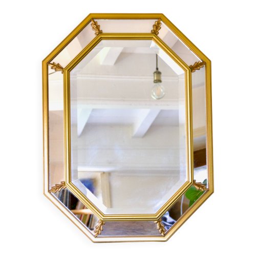 Grand miroir à parcloses, biseauté, néoclassique en bois doré