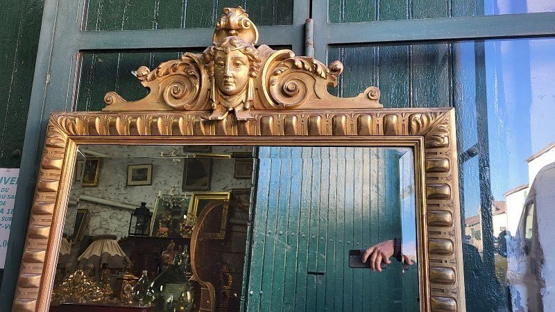 GRAND MIROIR BISEAUTE DORE AVEC TETE REF JE