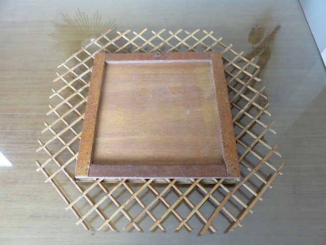 GRAND MIROIR MURAL EN ROTIN HEXAGONAL ANNEES 50 60 VINTAGE