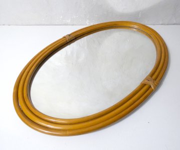 large vintage oval rattan mirror