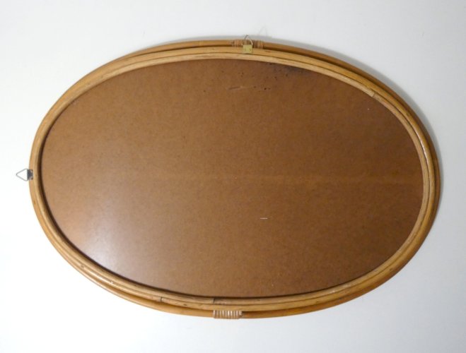 grand miroir ovale en rotin vintage