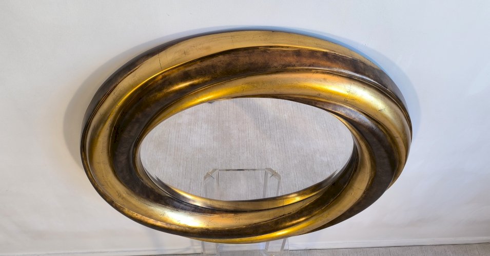 ?✨ Grand Miroir Rond Victorien Anglais – Bois Doré & Verre Biseauté – Pièce Collector ✨?