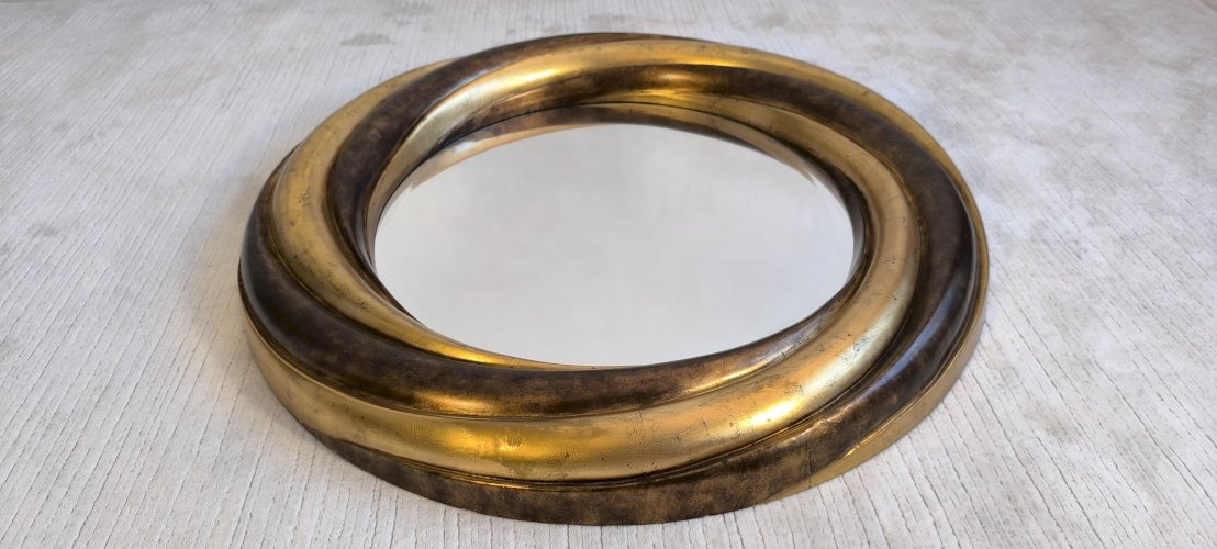 ?✨ Grand Miroir Rond Victorien Anglais – Bois Doré & Verre Biseauté – Pièce Collector ✨?