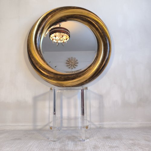 ?✨ Grand Miroir Rond Victorien Anglais – Bois Doré & Verre Biseauté – Pièce Collector ✨?