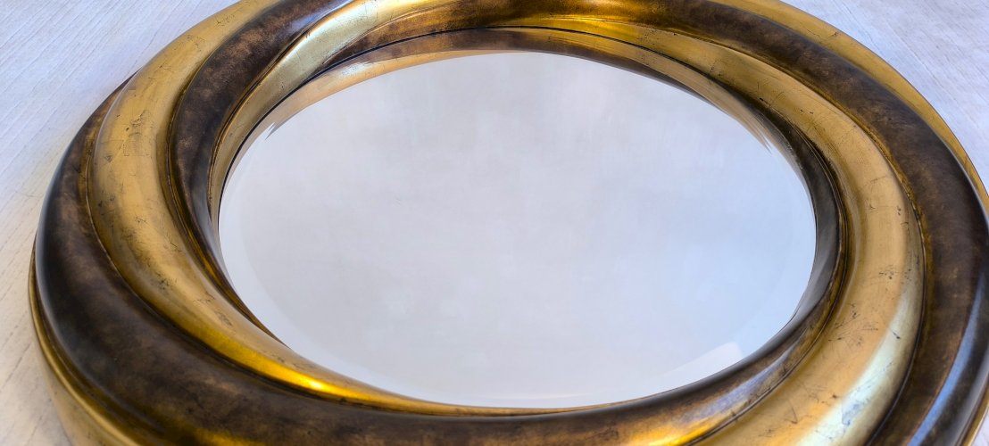 ?✨ Grand Miroir Rond Victorien Anglais – Bois Doré & Verre Biseauté – Pièce Collector ✨?