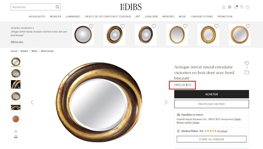 ?✨ Grand Miroir Rond Victorien Anglais – Bois Doré & Verre Biseauté – Pièce Collector ✨?