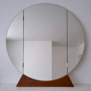 Grand miroir rond vintage triptyque, décoration rétro ancienne
