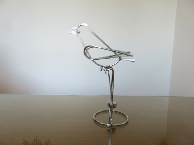 GRAND MOBILE CINETIQUE EN METAL CHROME  OISEAU, PERROQUET  ANNEES 70 VINTAGE