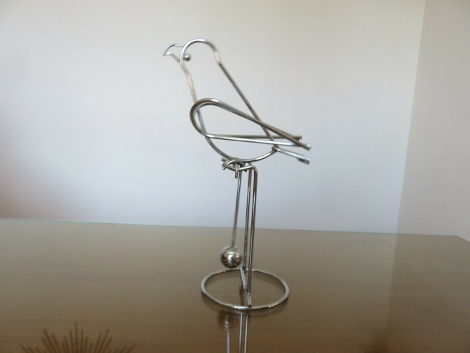 GRAND MOBILE CINETIQUE EN METAL CHROME  OISEAU, PERROQUET  ANNEES 70 VINTAGE