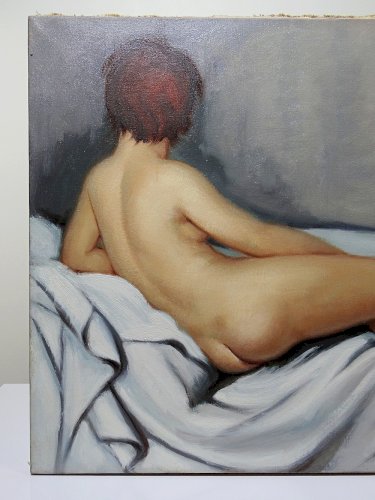Grand nu huile sur toile Fortuné Pirazzini - Femme se reposant - XXe