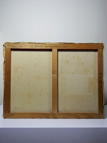 Grand nu huile sur toile Fortuné Pirazzini - Femme se reposant - XXe