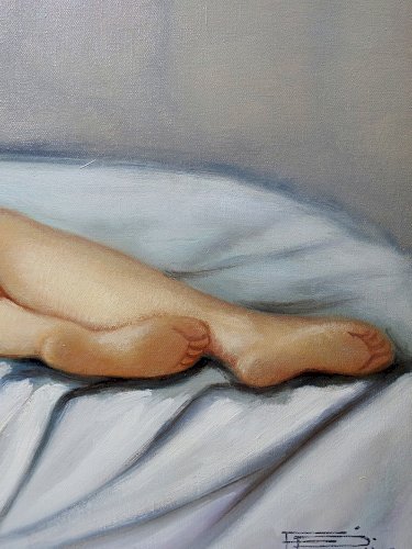 Grand nu huile sur toile Fortuné Pirazzini - Femme se reposant - XXe