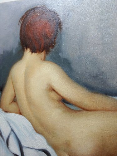 Grand nu huile sur toile Fortuné Pirazzini - Femme se reposant - XXe