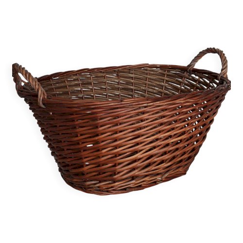 Grand panier en osier foncé vintage avec anses