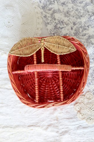 Grand panier vintage en osier peint - Forme de pêche