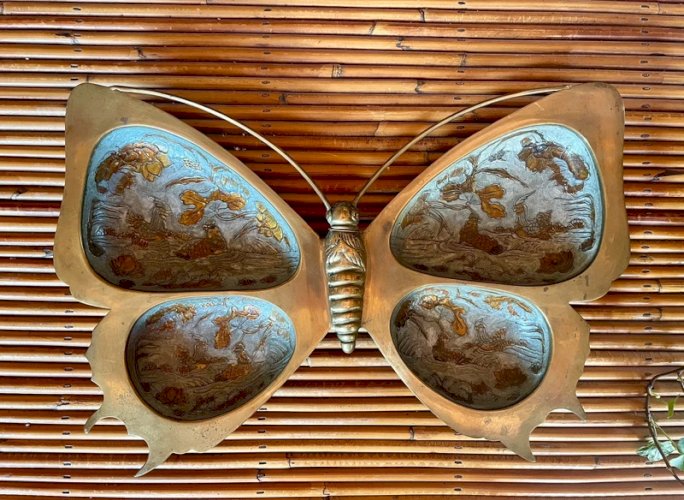 Grand papillon en laiton cloisonné vintage