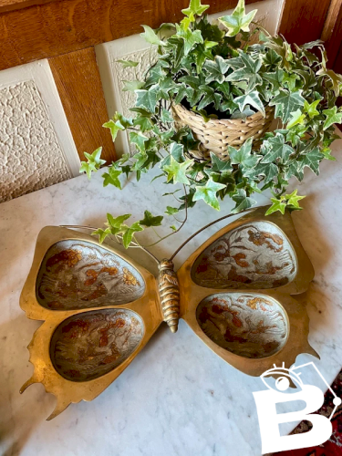 Grand papillon en laiton cloisonné vintage