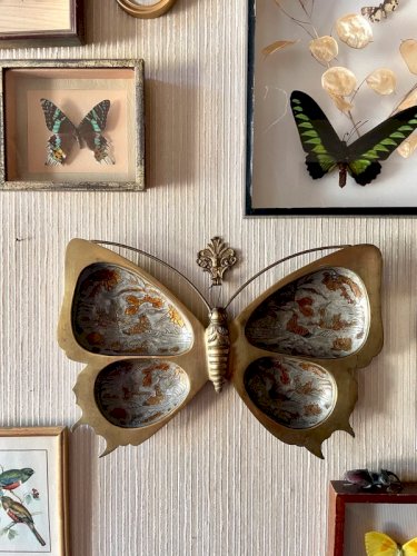 Grand papillon en laiton cloisonné vintage