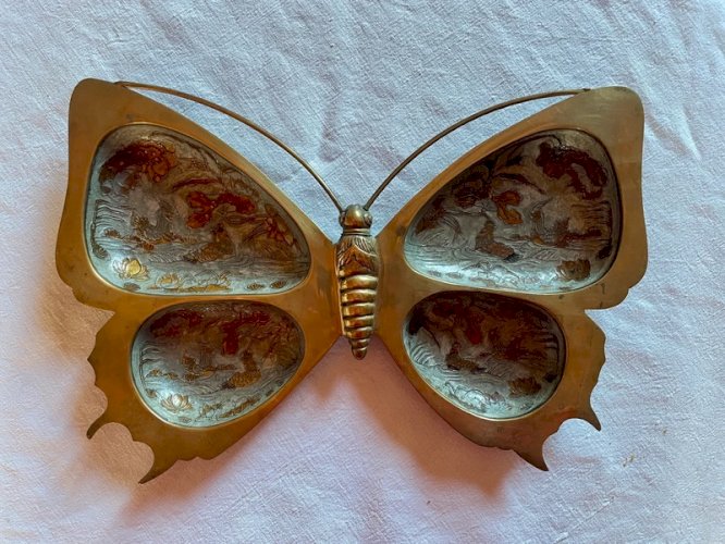 Grand papillon en laiton cloisonné vintage