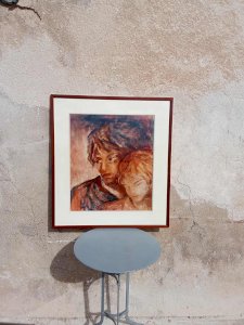 grand pastel représentant un jeune couple d’amoureux.