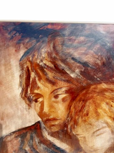 grand pastel représentant un jeune couple d’amoureux.