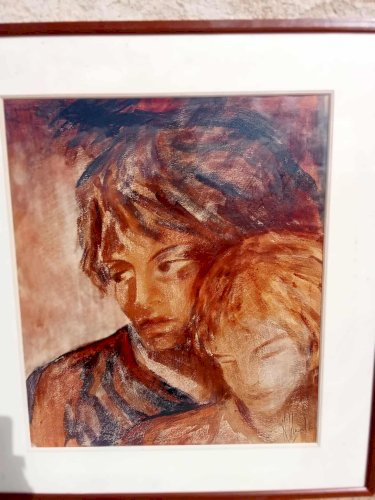 grand pastel représentant un jeune couple d’amoureux.