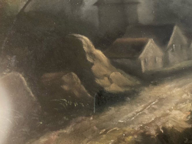 Grand Pastel XIXe Paysage Scène Bucolique, Romantisme Chèvre Ancien Art