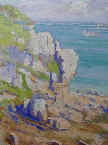 Grand paysage marine falaises huile sur panneau encadré Paul RUBEN (1882-1955)