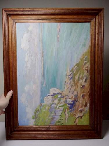 Grand paysage marine falaises huile sur panneau encadré Paul RUBEN (1882-1955)