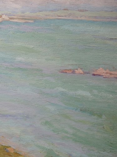 Grand paysage marine falaises huile sur panneau encadré Paul RUBEN (1882-1955)