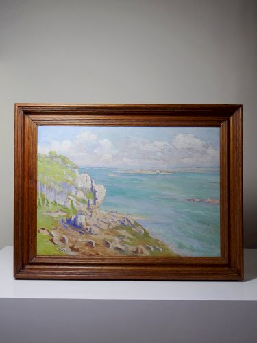Grand paysage marine falaises huile sur panneau encadré Paul RUBEN (1882-1955)