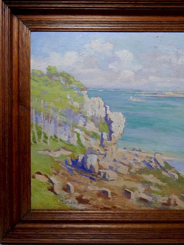 Grand paysage marine falaises huile sur panneau encadré Paul RUBEN (1882-1955)