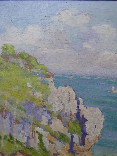 Grand paysage marine falaises huile sur panneau encadré Paul RUBEN (1882-1955)