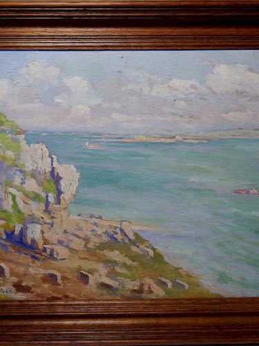 Grand paysage marine falaises huile sur panneau encadré Paul RUBEN (1882-1955)