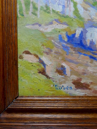 Grand paysage marine falaises huile sur panneau encadré Paul RUBEN (1882-1955)
