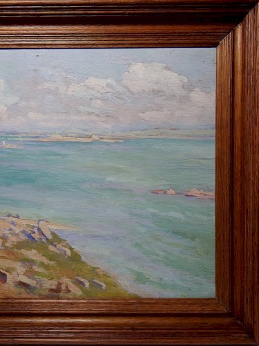 Grand paysage marine falaises huile sur panneau encadré Paul RUBEN (1882-1955)
